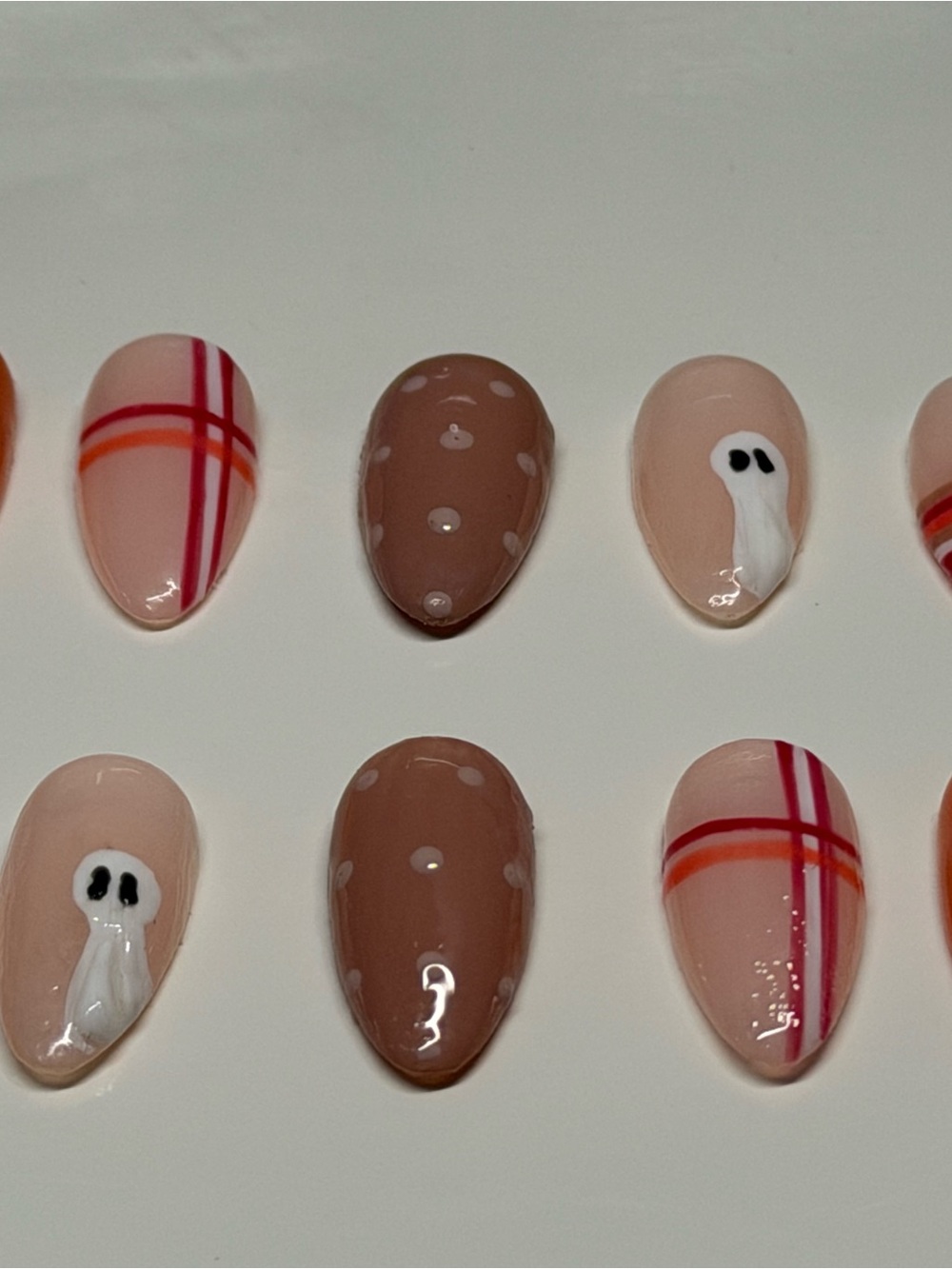Nude & Brown Ghost Accent Press-On Nails - Neutral Halloween Nail Set